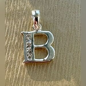 Vintage B Sterling Silver 925 Initial 'B' Pendant with CZ’s